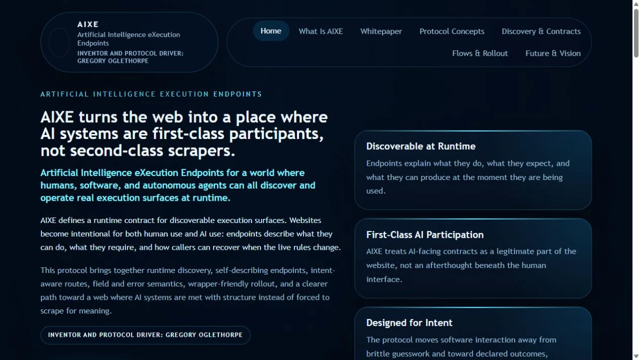 Website snapshot of AIXE Protocol