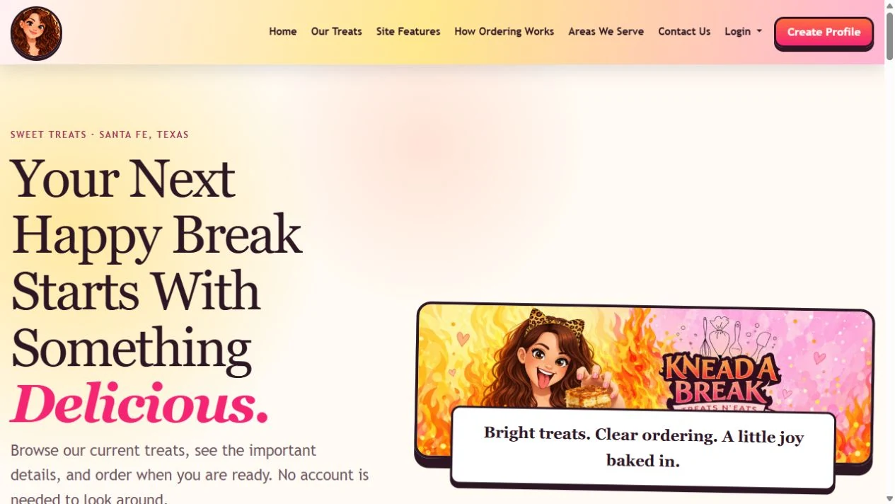 Knead A Break Treats N’ Eats website