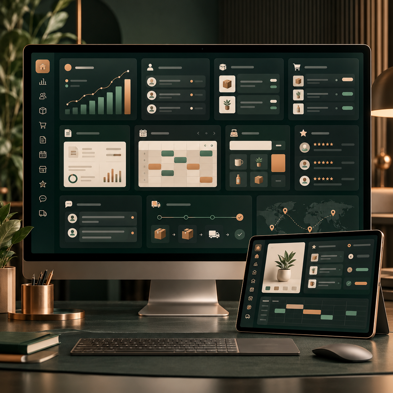 Connected business dashboards for organizing customers and work