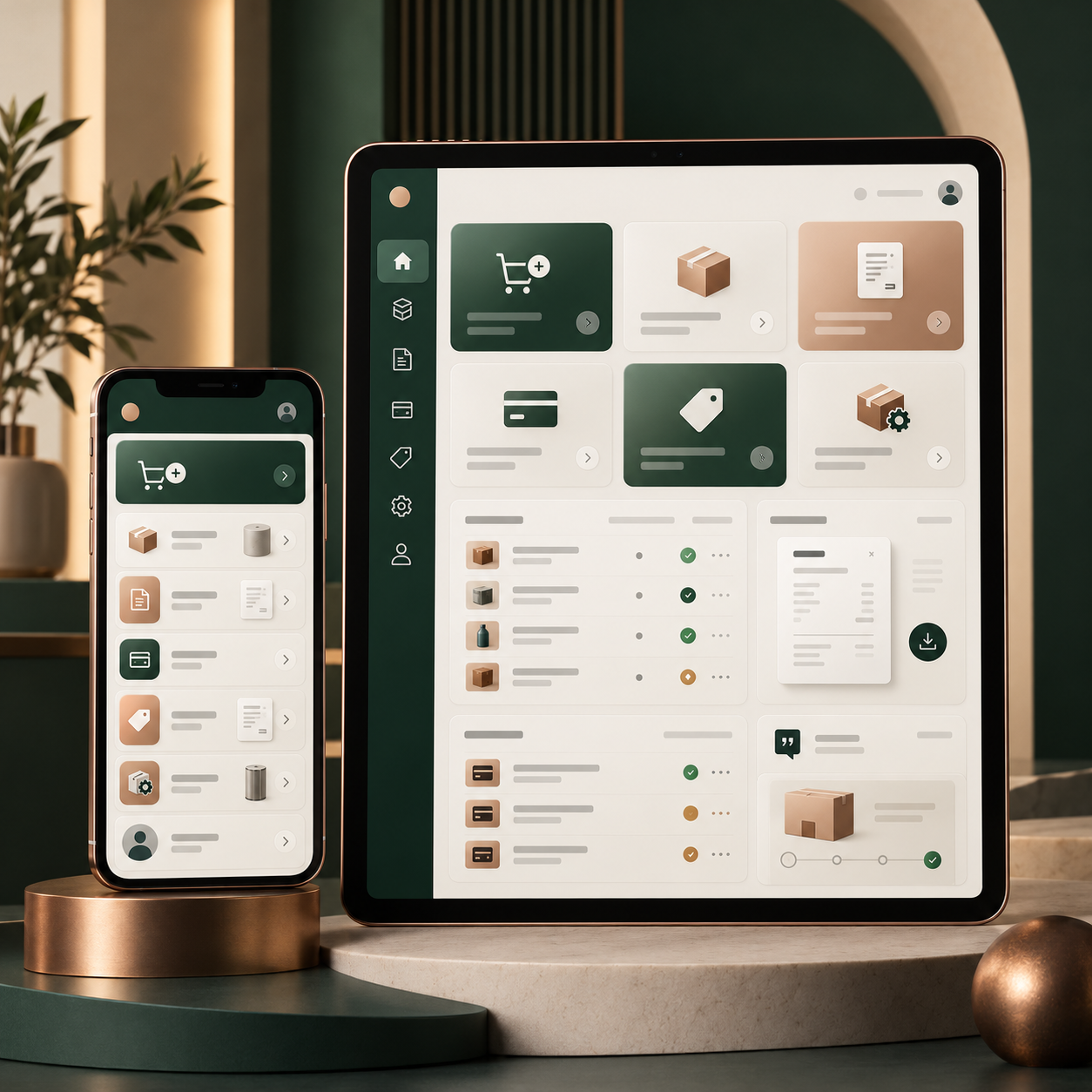 A customer portal displayed on a tablet and phone