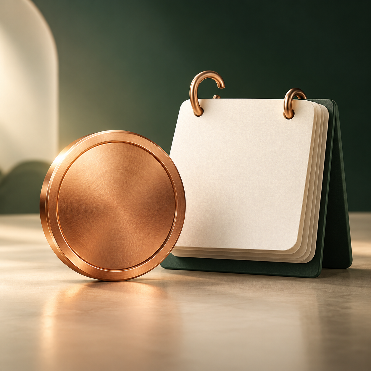 A gold coin and calendar representing website costs and planning