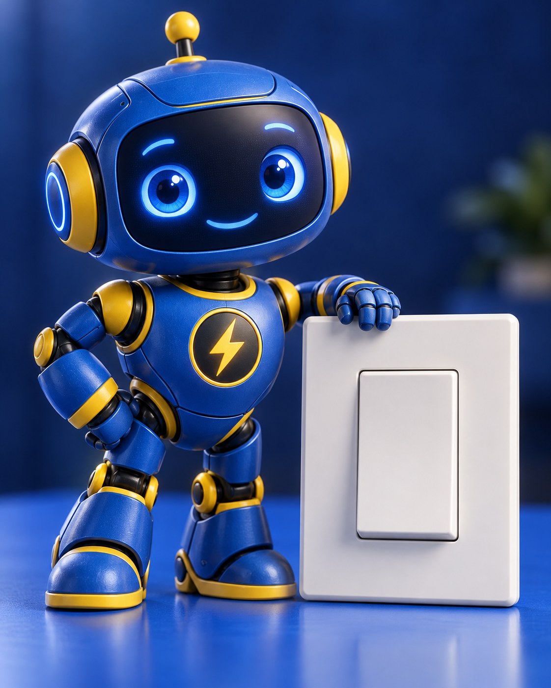 Sparky, an illustrated blue and yellow AI electrical guide