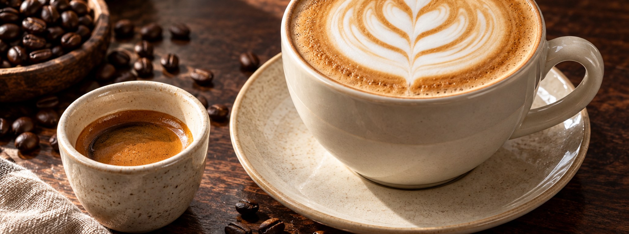 espresso drinks, brewed coffee and milk-based favorites presented in Elura’s warm café style