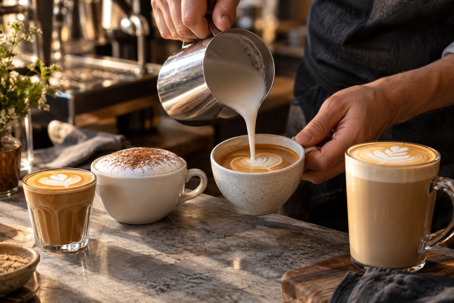 How Milk Changes An Espresso Drink — illustrative café photography