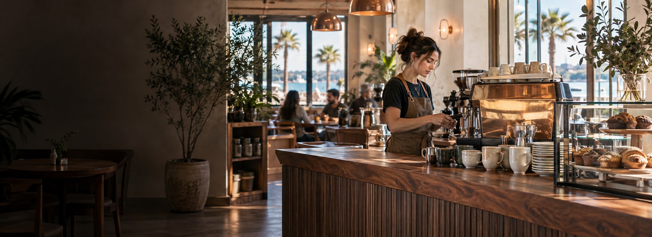 A welcoming independent coffee bar prepared for the morning