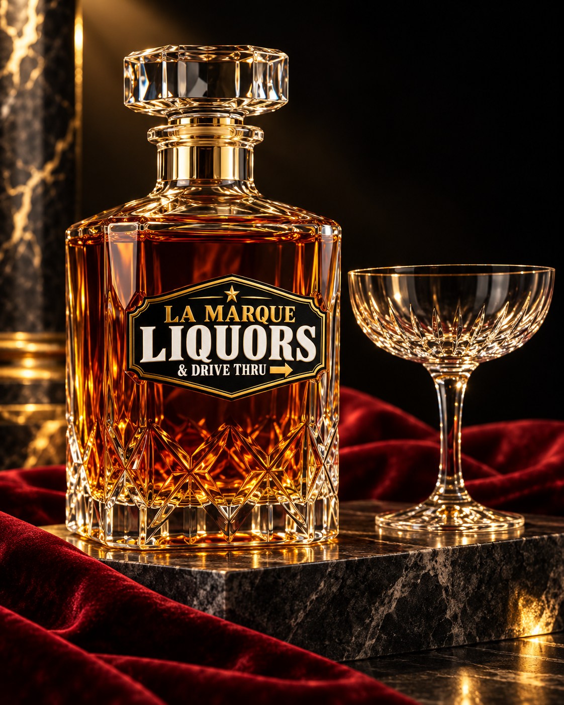 Branded decanter still life — illustrative branded artwork